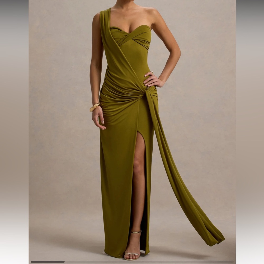 Elegant Olive Green One-Shoulder Dress